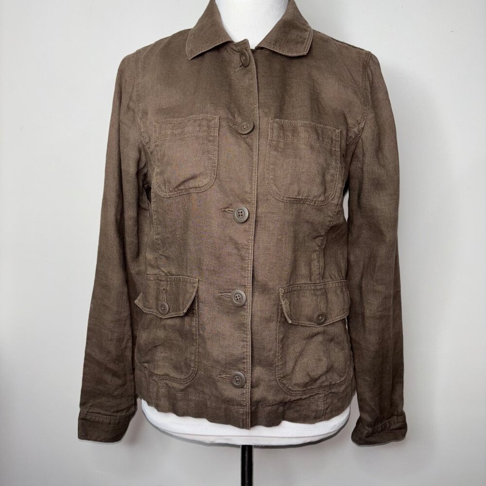 LL Bean Womens 100% Linen Blazer Jacket Lightweight Unlined Size S